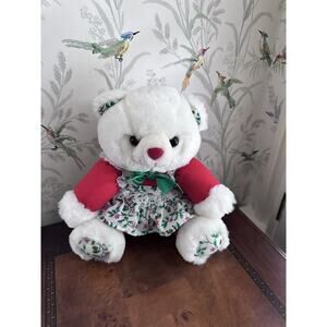 Vtg Teddy Bear in Victorian Style Floral Lace Dress Toys House 10”